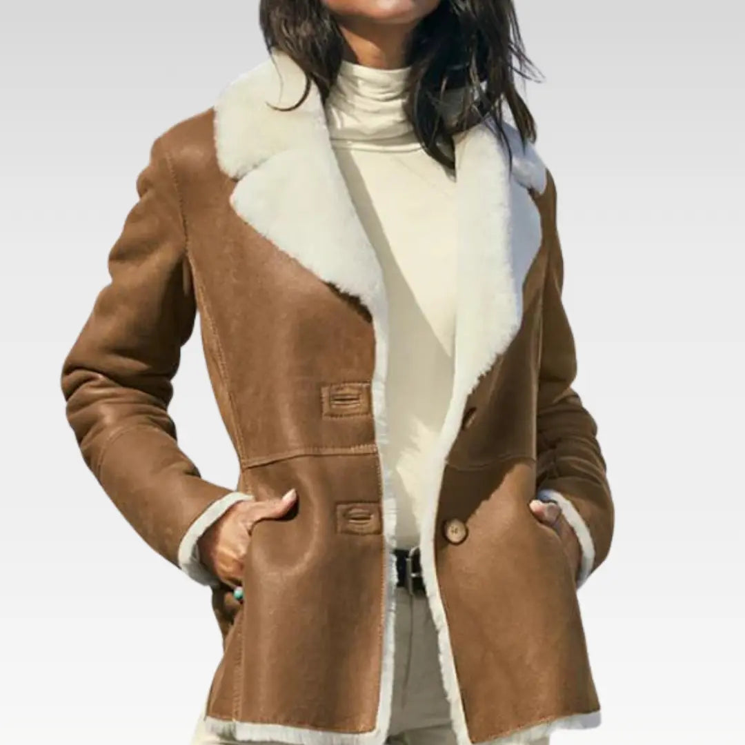 Women Camel Brown B3 Shearling Pilot Leather Aviator Jacket